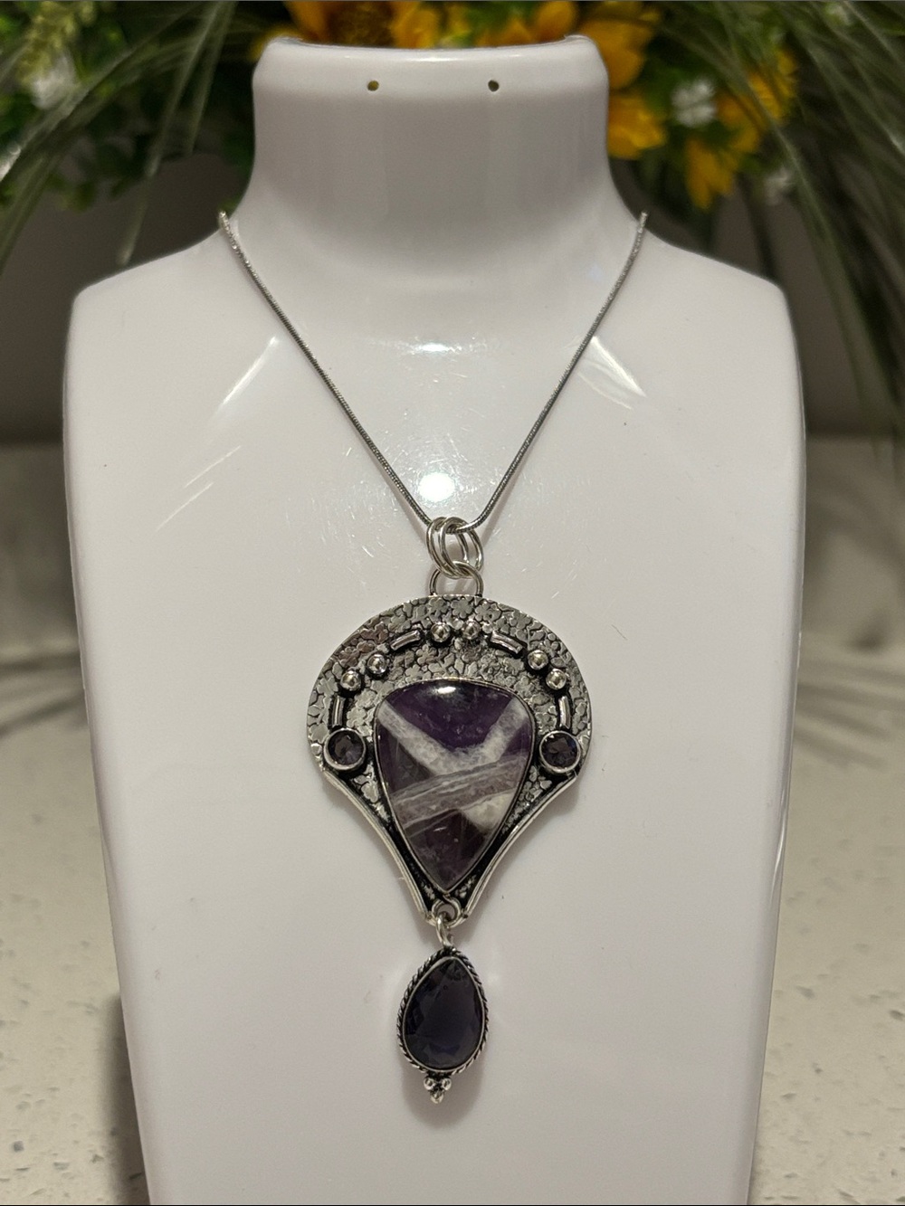 Sterling Purple Amethyst Gemstone Pendant Necklace